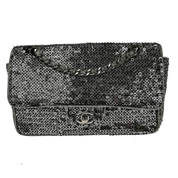 Chanel Silver Sequins Double Chain Shoulder Bag - Picture 1 of 12